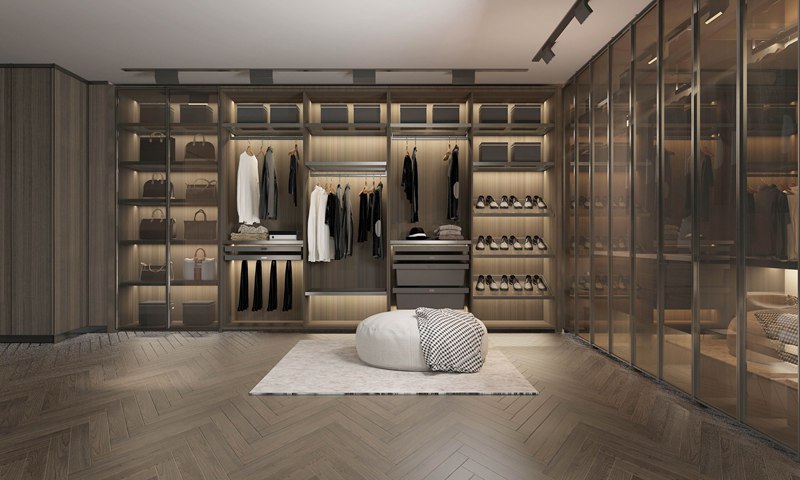 衣帽間全屋定制玻璃門板衣柜